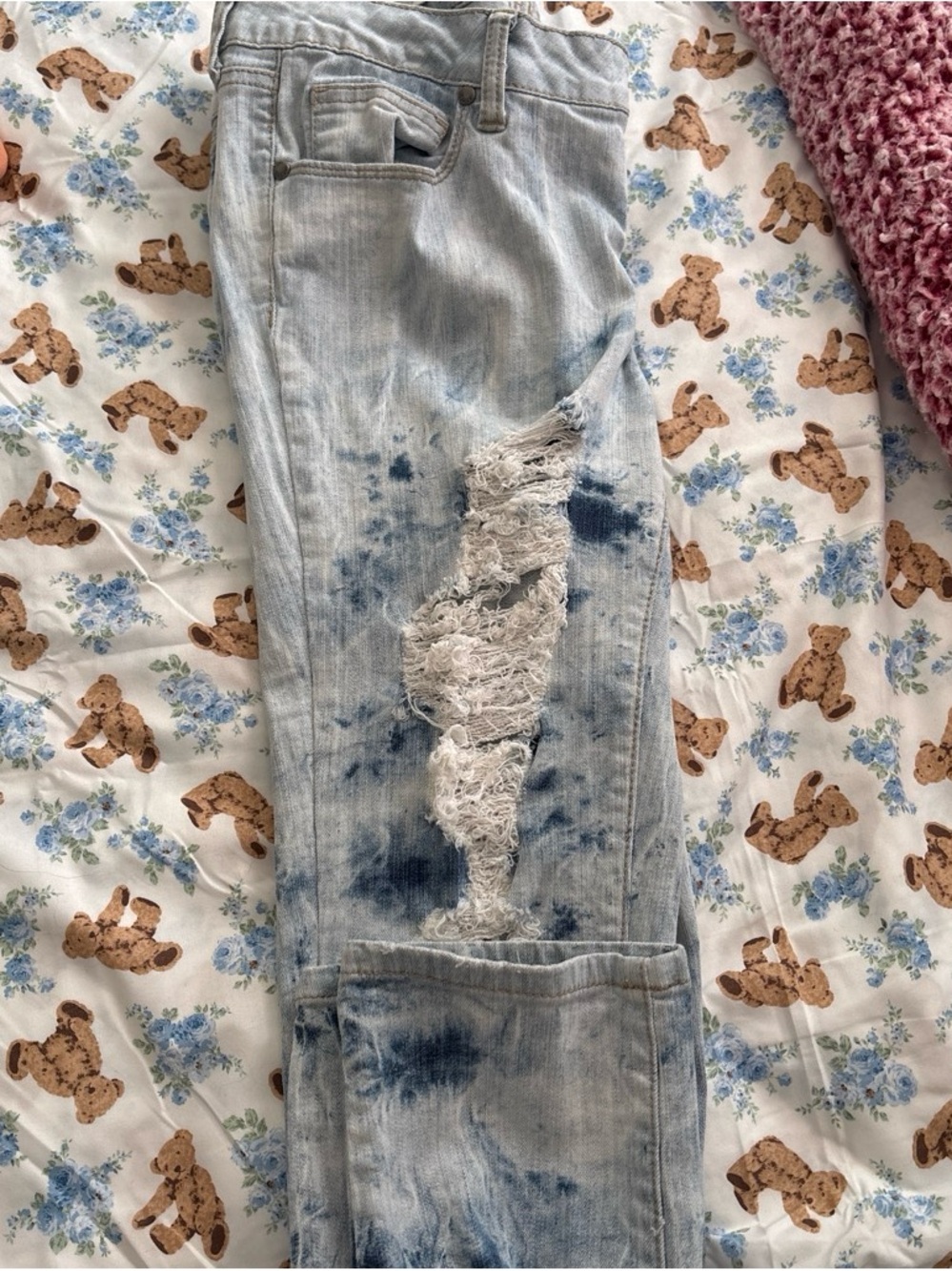 Decree Light Blue Tie-Dye Ripped Skinny Jeans